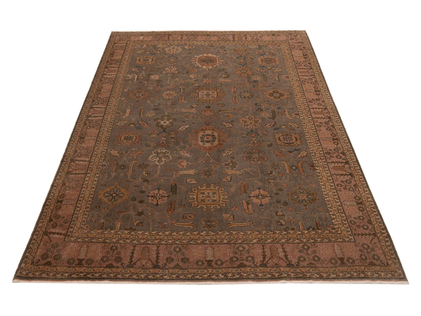 Turkish Elvan 75299 Sage Green Copper 11.5x15.2 Hand Knotted Rug