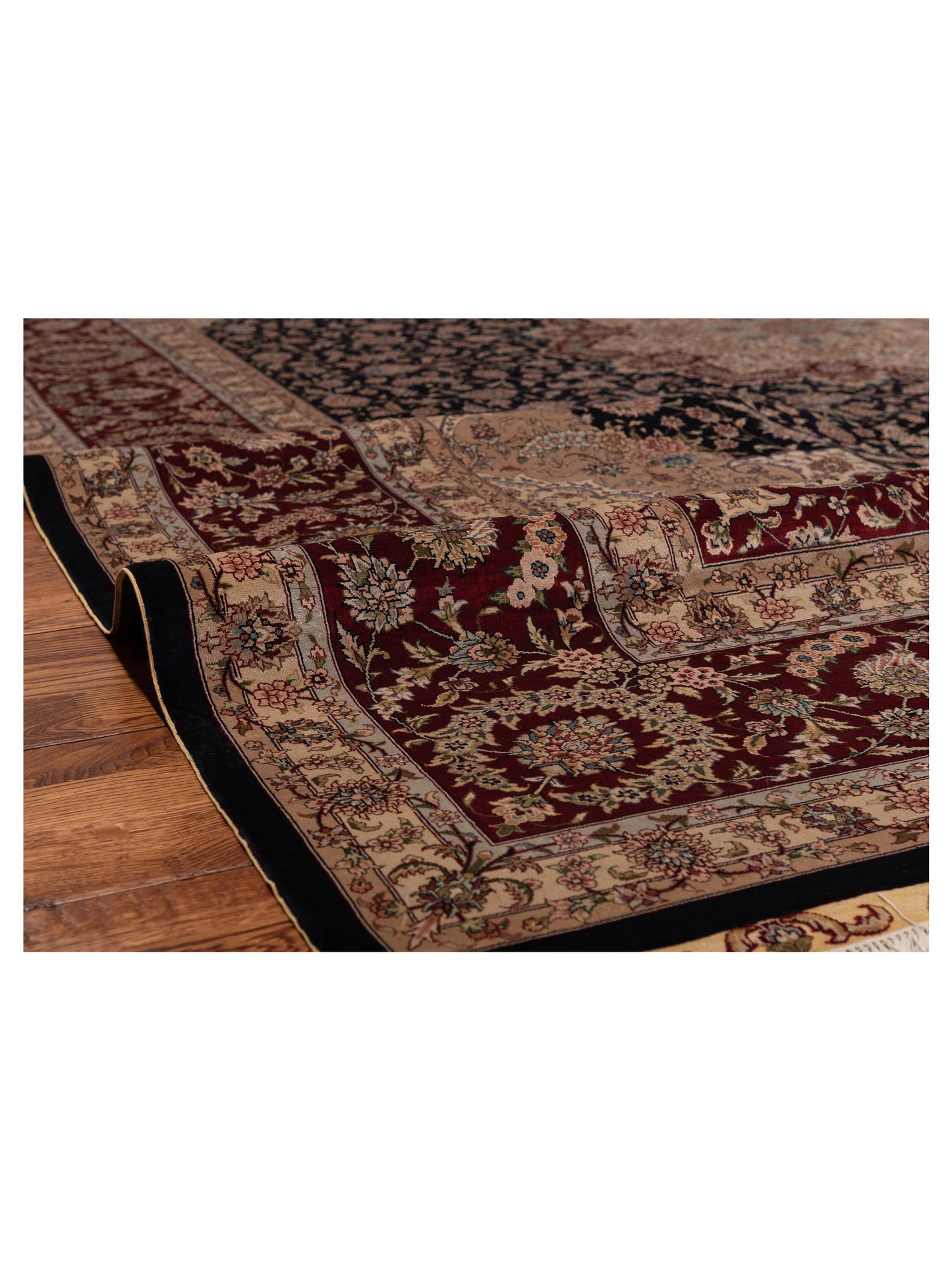 Pure Silk 117835 Navy Red 8.1x10 Hand Knotted Rug