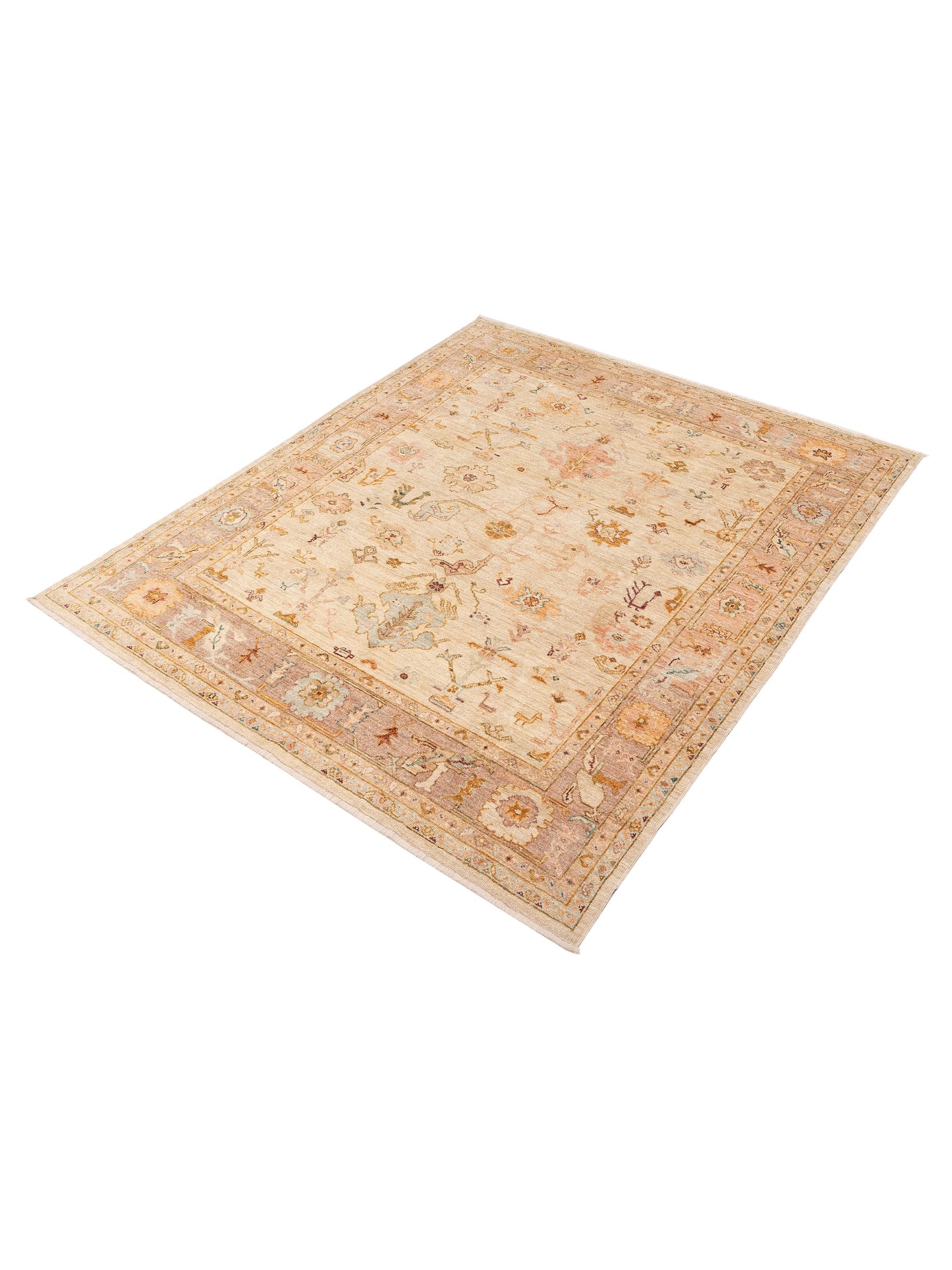 Angora Oushak 144647 Ivory Pink 8.3x9.7 Hand Knotted Rug