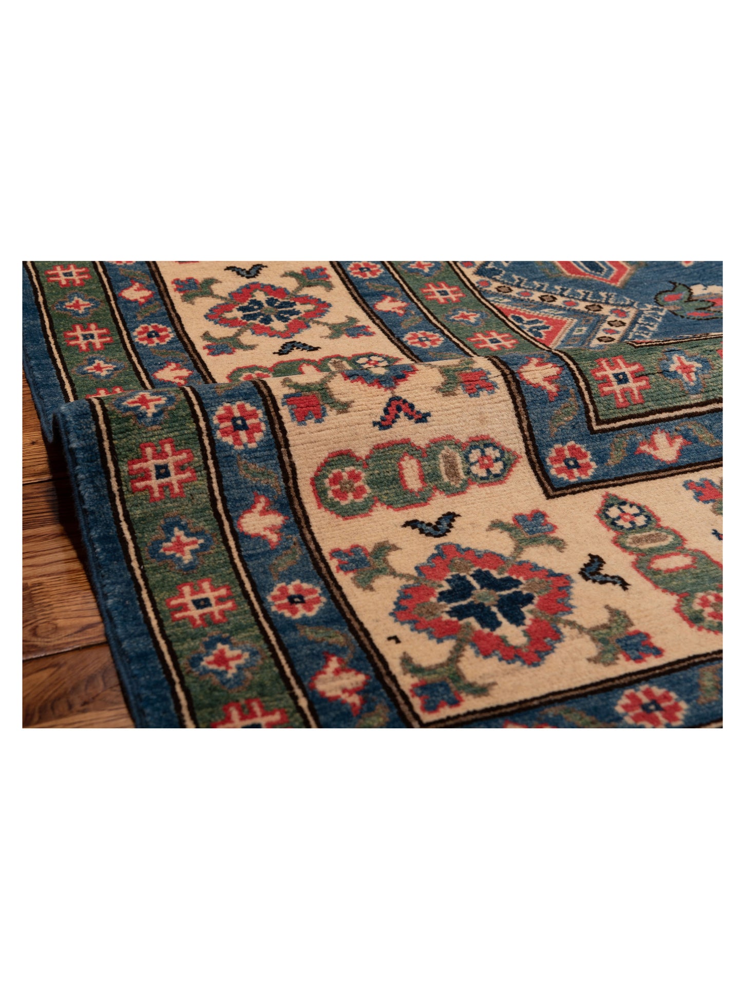 Kazak 148808 Blue Ivory 7.10x10.1 Hand Knotted Rug