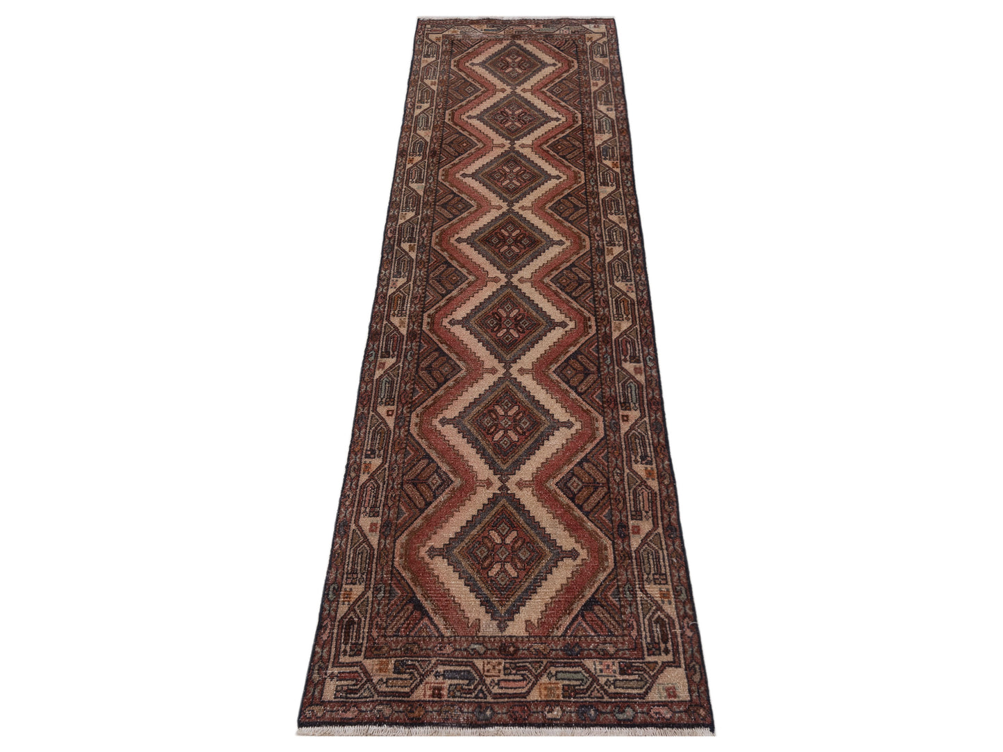 Persian 147724 Ivory Brown 2.5x9.4 Hand Knotted Rug