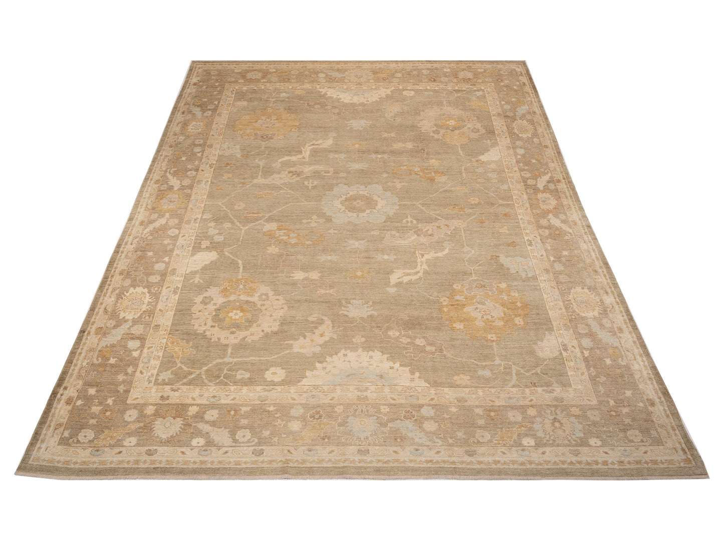 Angora Oushak 129073 Green Brown 13.5x16.8 Hand Knotted Rug