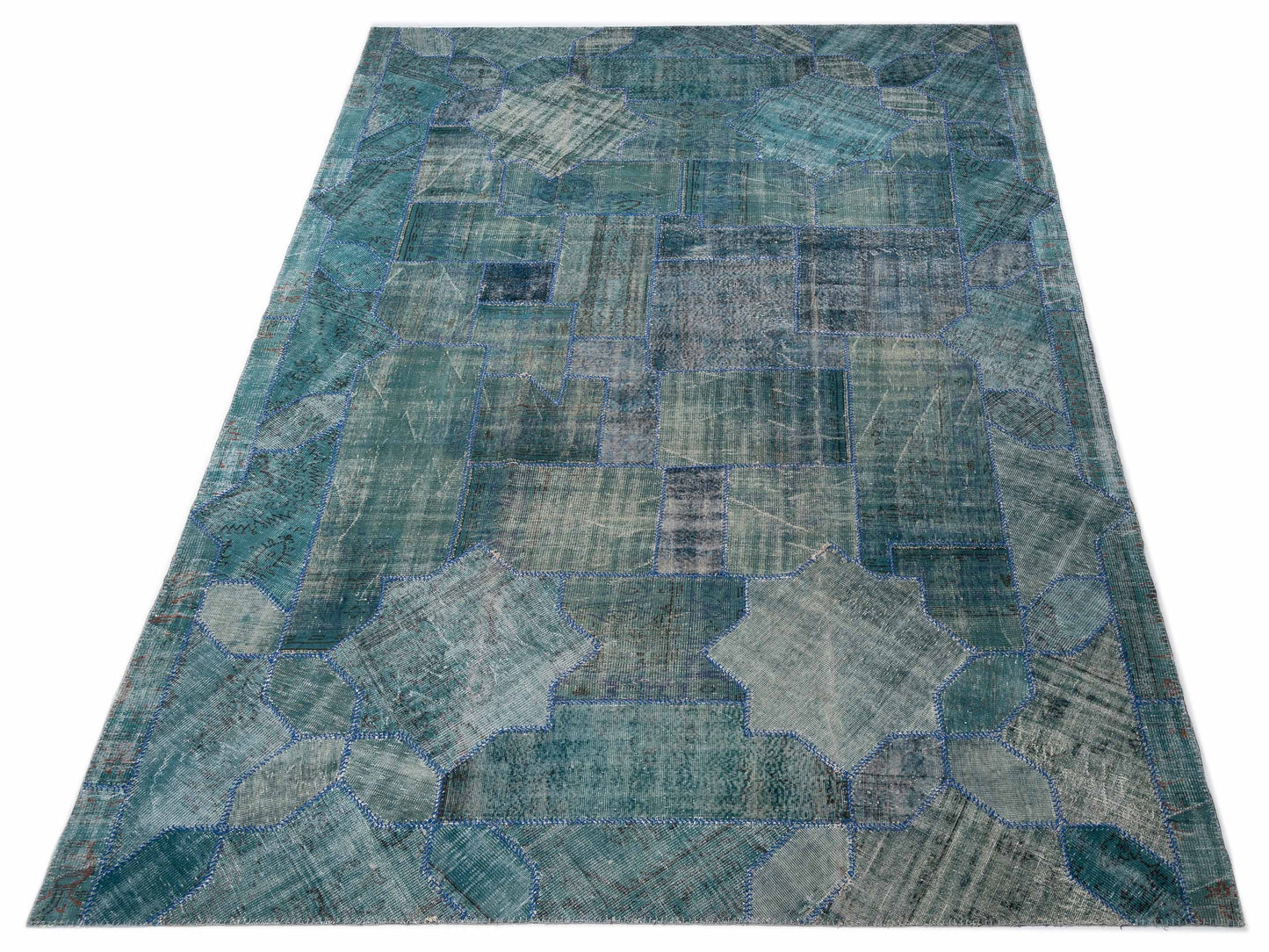 Turkish Vestige Patchwork 108880 Blue 10.10x15.9 Hand Knotted Rug