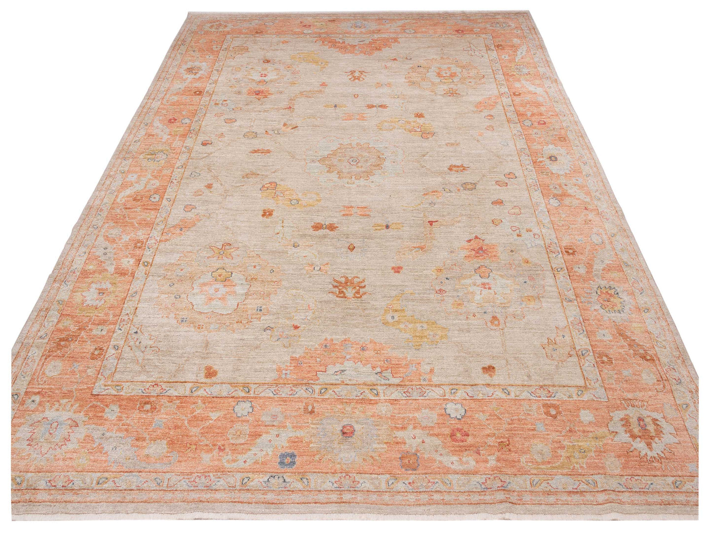 Angora Oushak 148206 Ivory Pink 11.8x14.5 Hand Knotted Rug