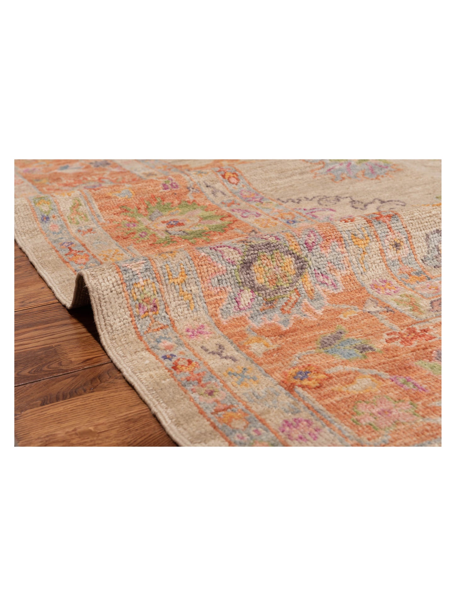 Angora Oushak 150316 Beige Orange 9.1x11.11 Hand Knotted Rug