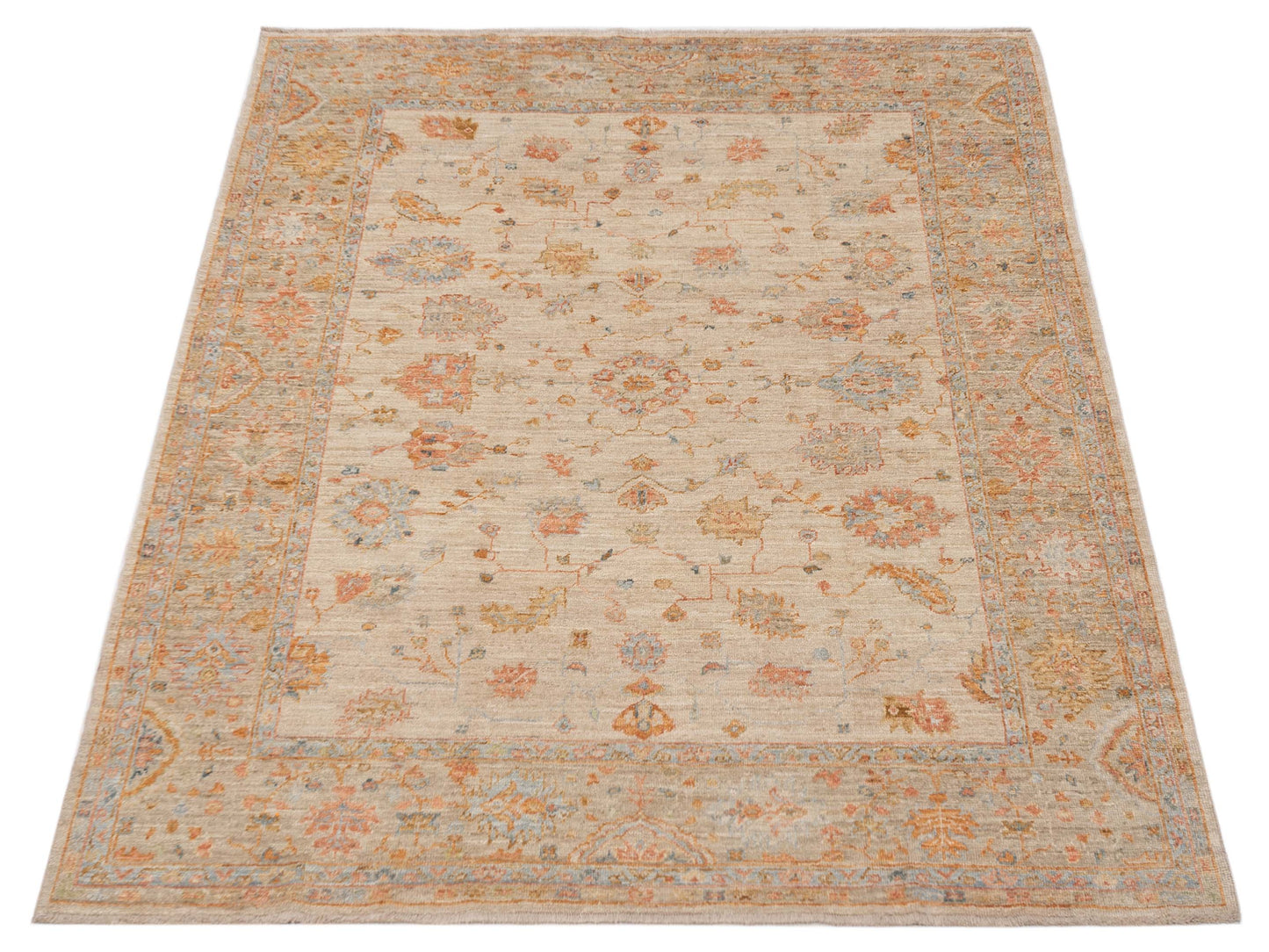 Angora Oushak 149785 Ivory Silver 8.3x9.9 Hand Knotted Rug