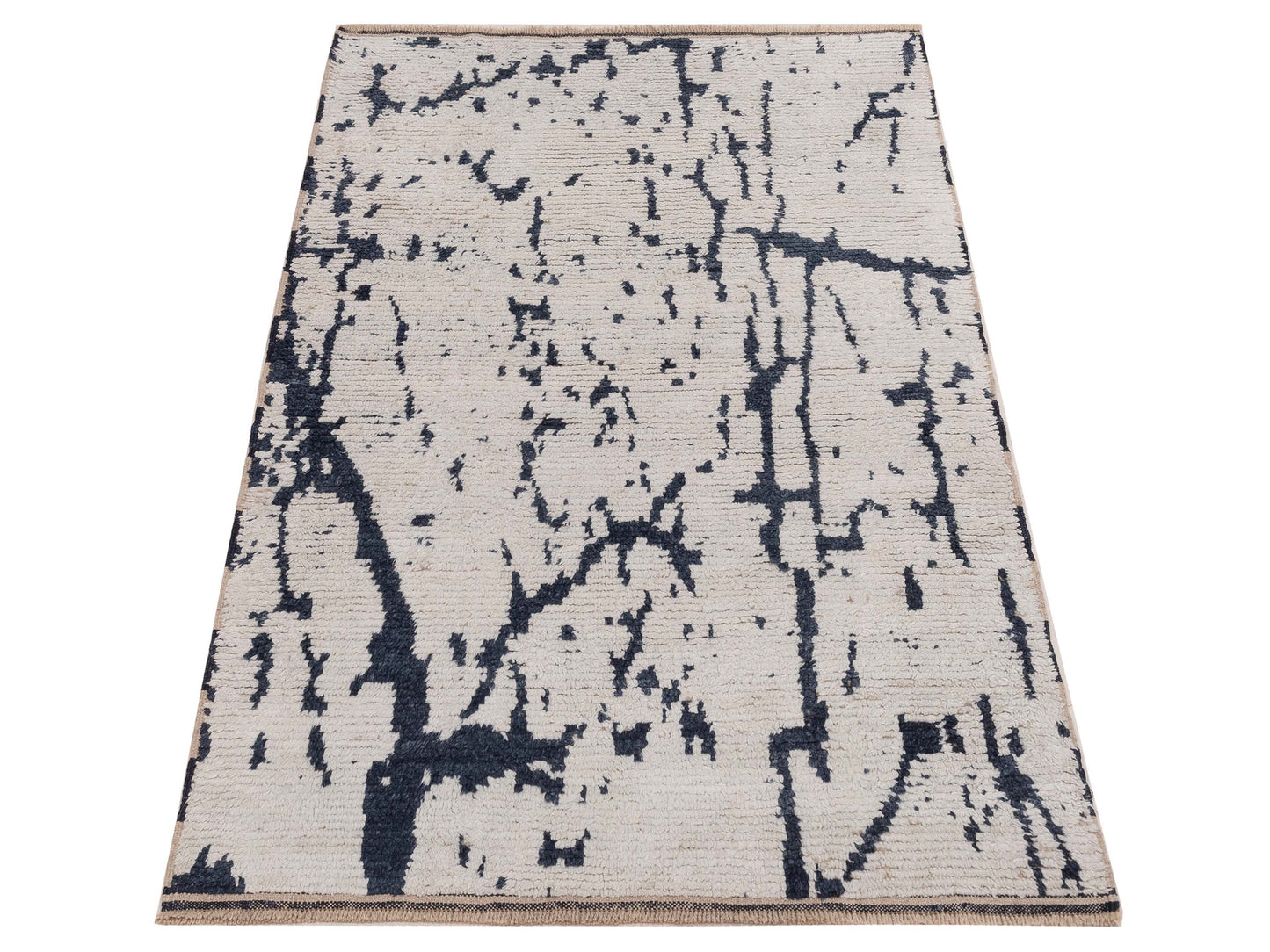 Atlas 150434 Ivory Black 4x6.3 Hand Knotted Rug