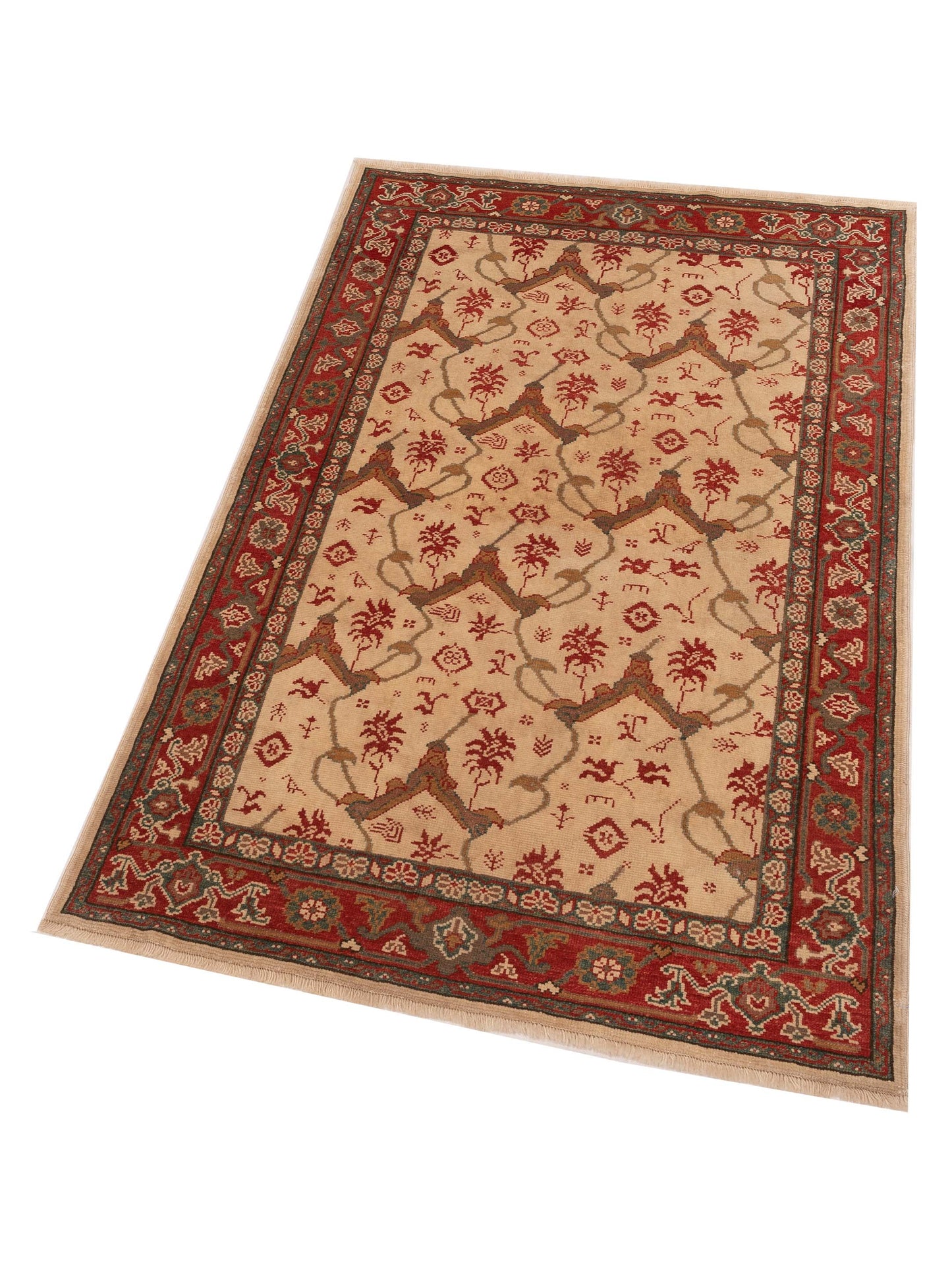 Antique Loom 147440 Ivory Red 3.11x6.3 Hand Knotted Rug