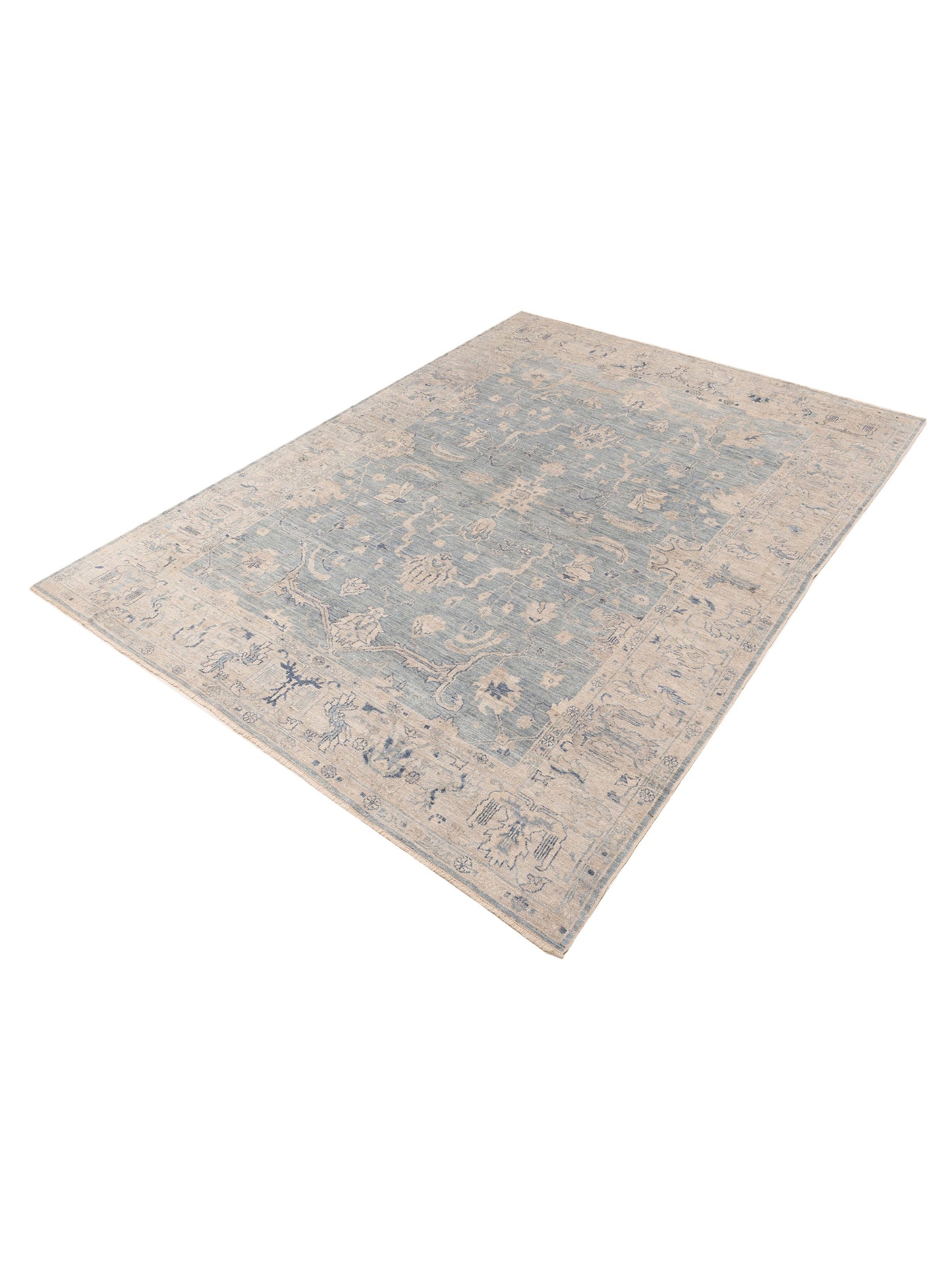 Angora Oushak 153690 Blue Ivory 9.10x13.4 Hand Knotted Rug
