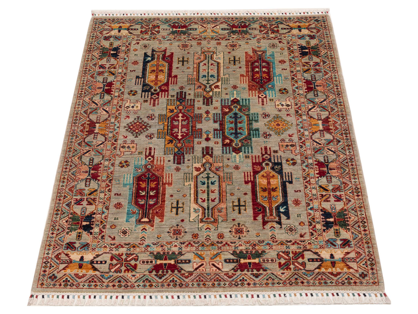 Sultan 152336 Light Gray Multi 4.11x6.10 Hand Knotted Rug