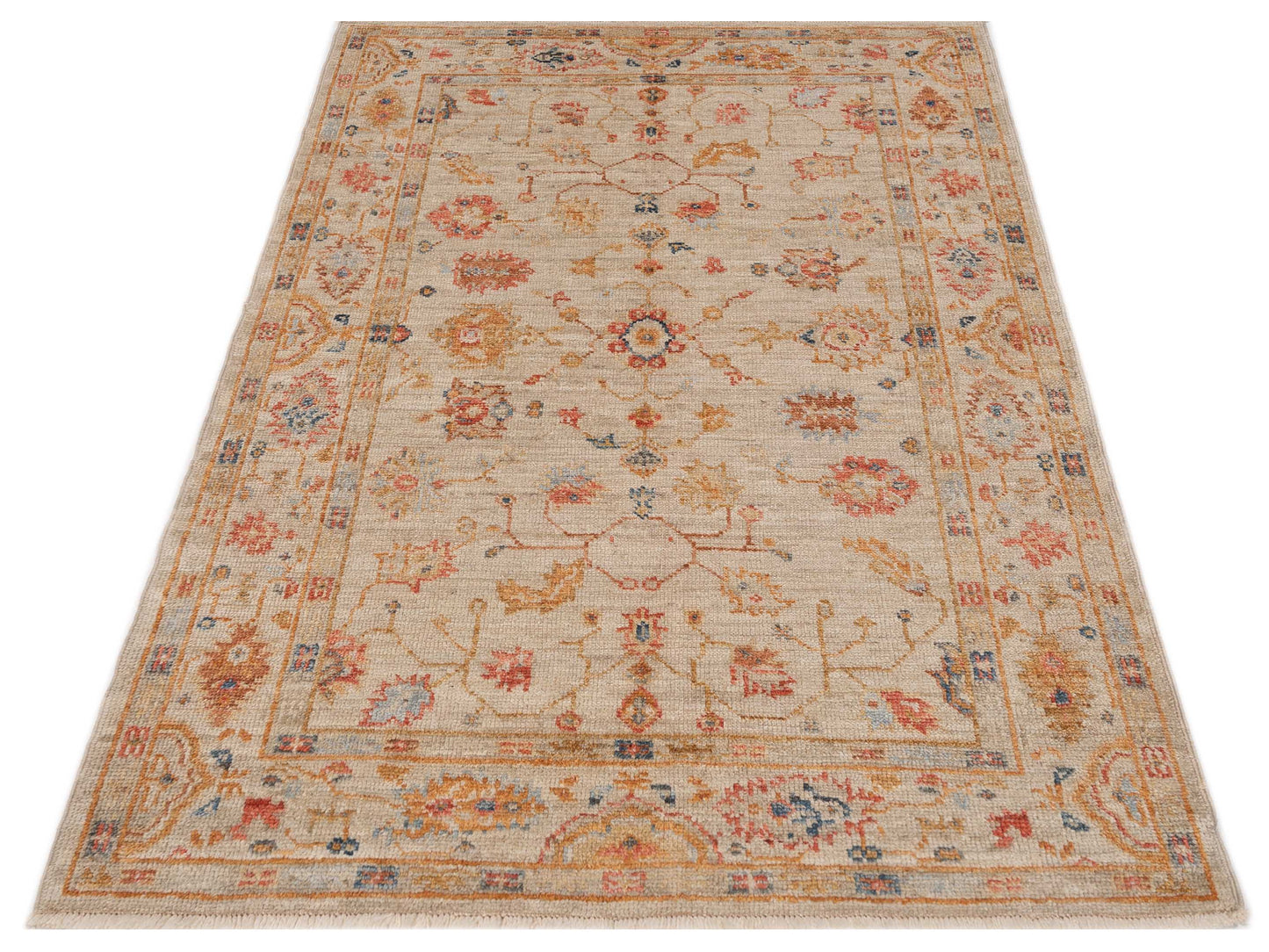 Angora Oushak 147999 Ivory Ivory 4.1x6.1 Hand Knotted Rug
