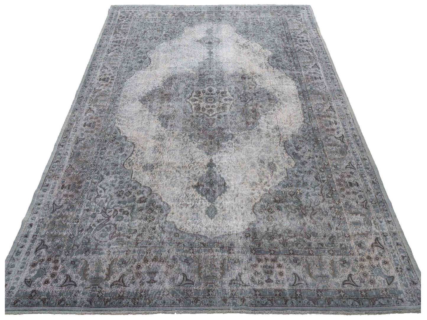 Vintage 120962 Gray 9.2x12.6 Hand Knotted Rug