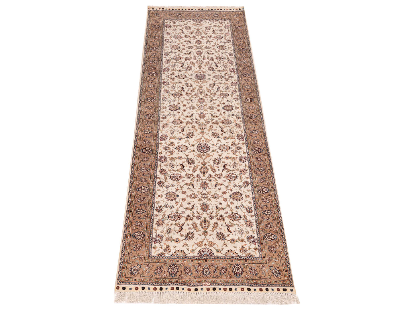 Pure Silk 111676 Ivory Camel 2.7x8.3 Hand Knotted Rug