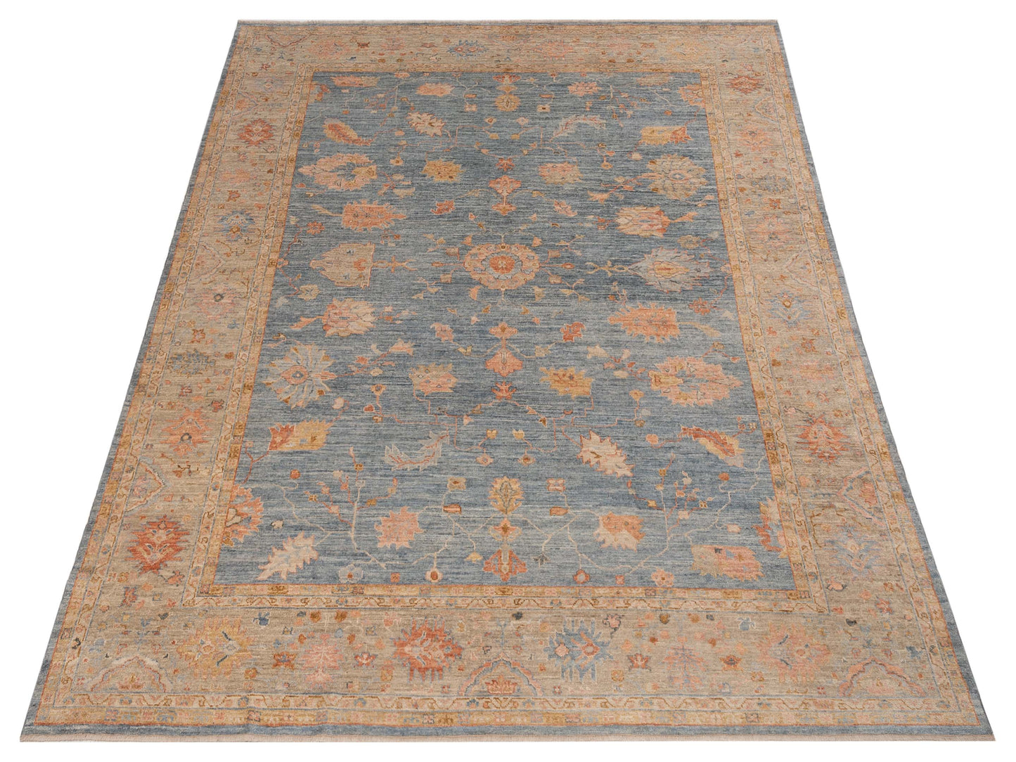 Angora Oushak 149244 Blue Light Brown 11.5x14.8 Hand Knotted Rug