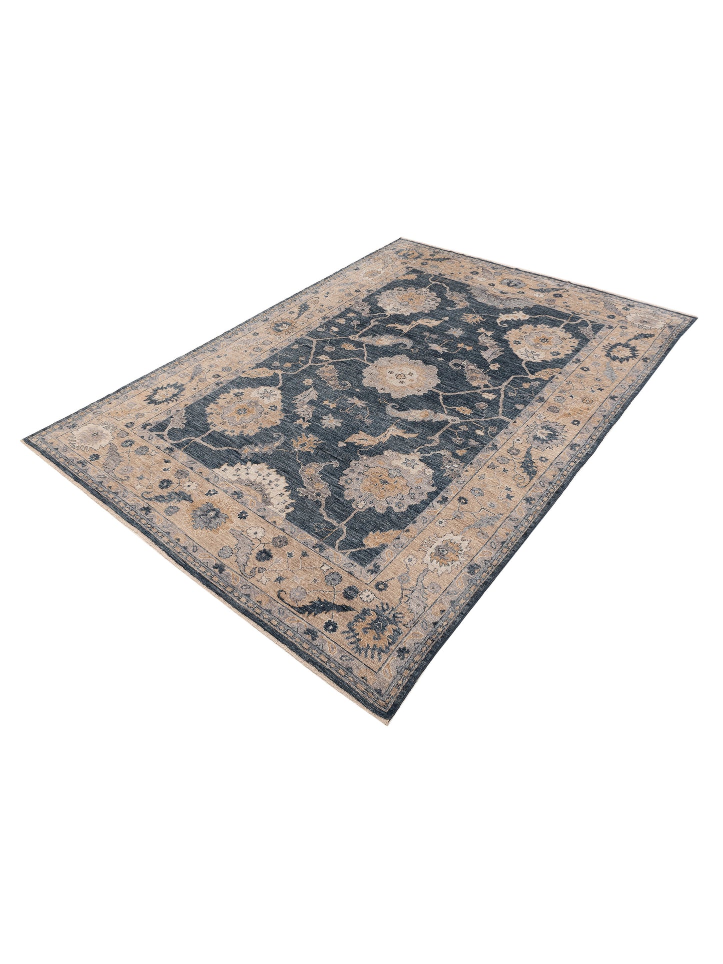Angora Oushak 154999 Blue Cream 9.10x13.10 Hand Knotted Rug