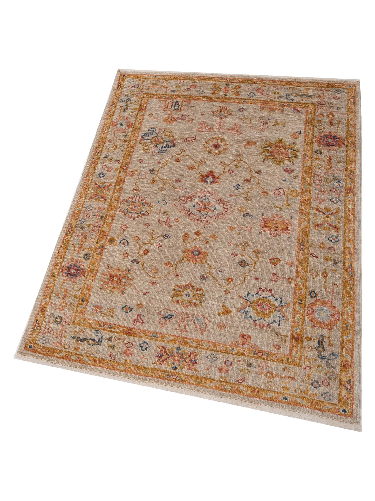Angora Oushak 146546 Ivory Ivory 4.1x5.8 Hand Knotted Rug