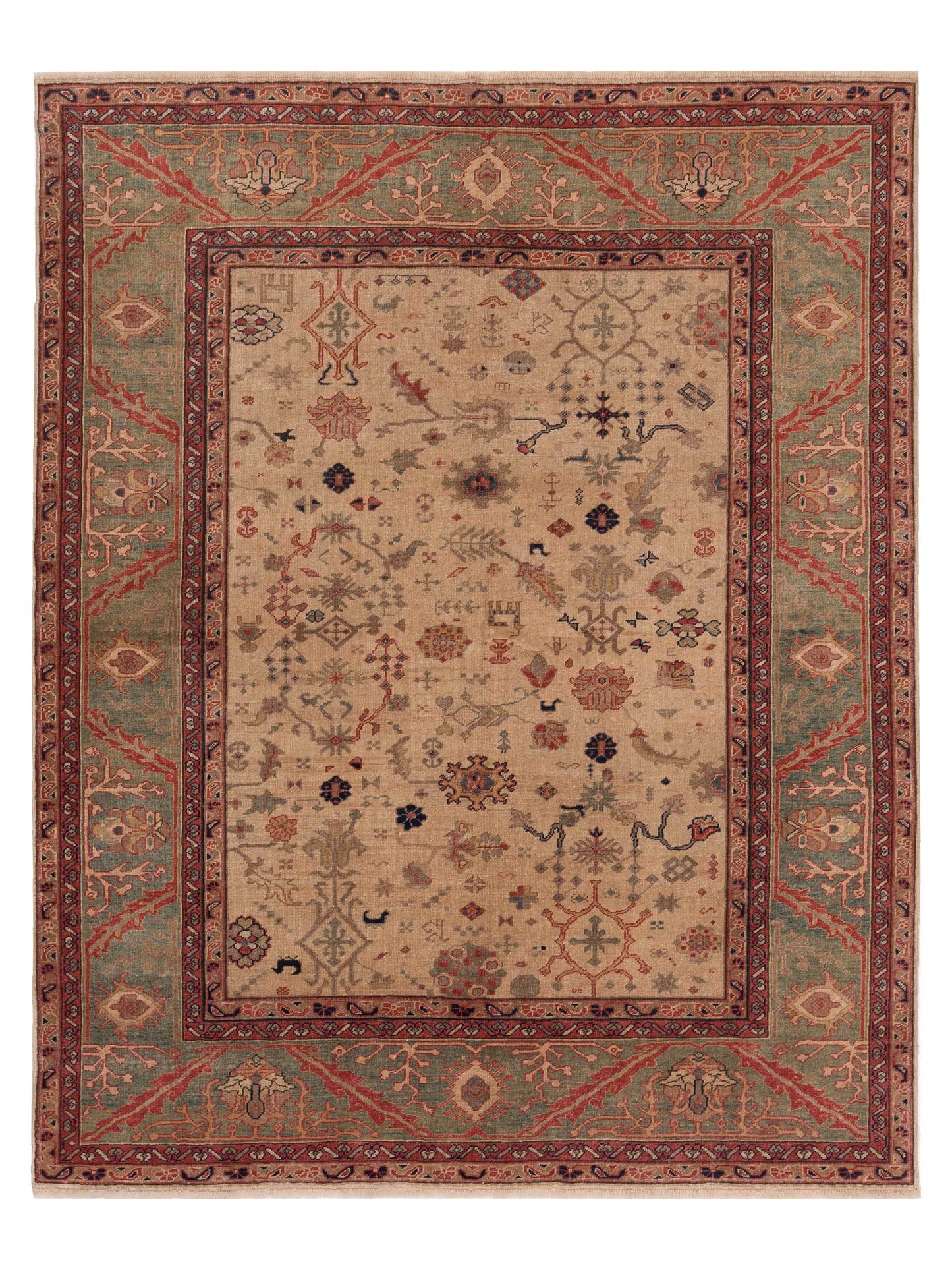 Pasha Antique Loom  Ivory Green Traditional