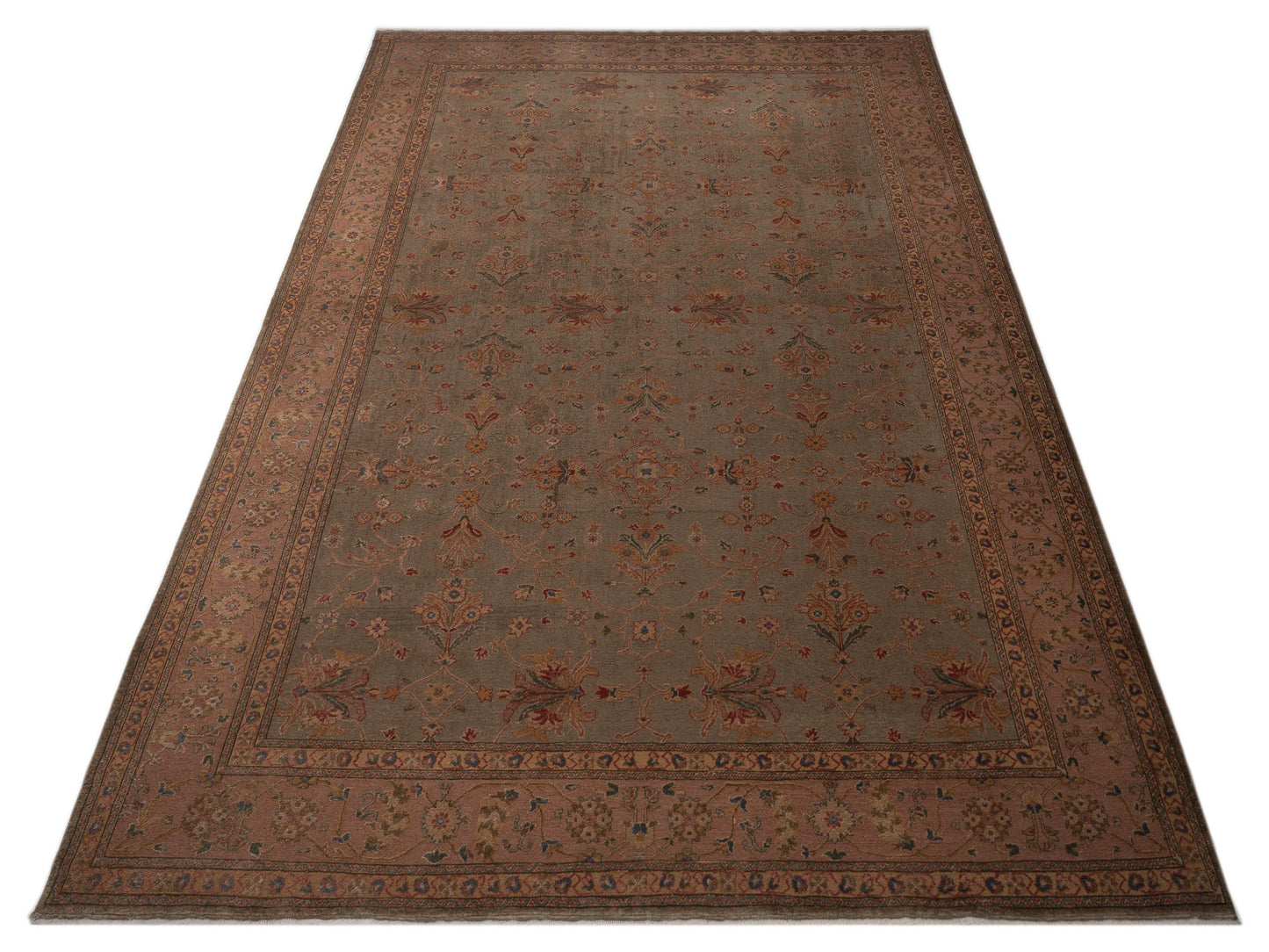 Turkish Elvan 73996 Green Pink 12x17.5 Hand Knotted Rug