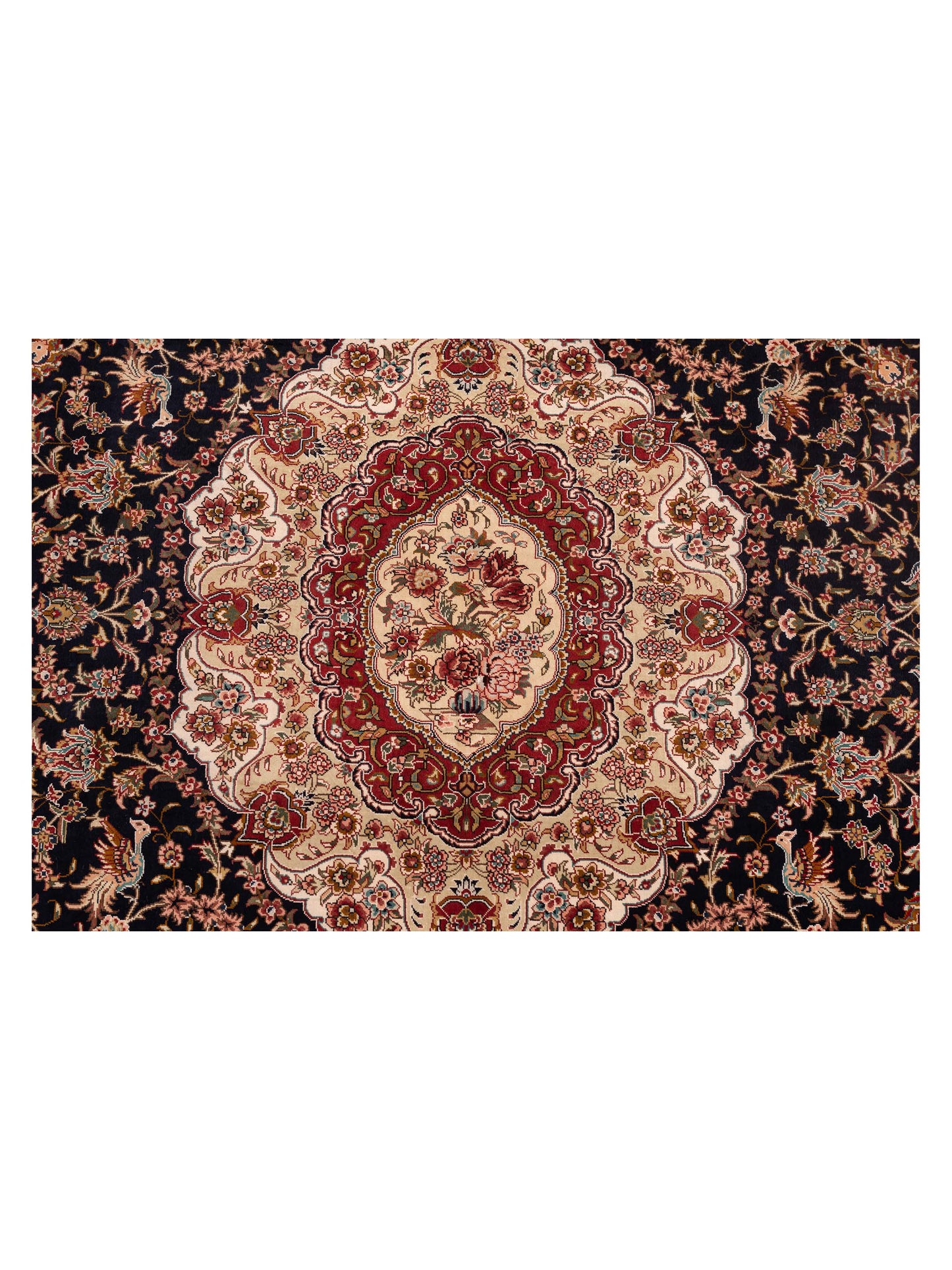 Pure Silk 125295 Navy Ivory 6.1x9.2 Hand Knotted Rug