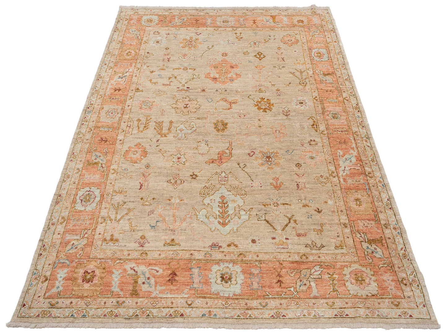 Angora Oushak 147134 Ivory Pink 8.2x10.6 Hand Knotted Rug
