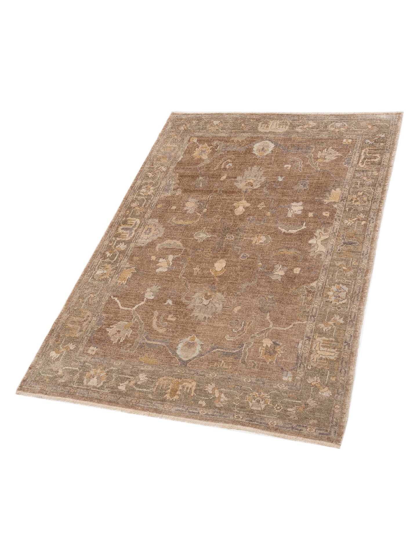 Angora Oushak 120935 Brown Green 6x8.9 Hand Knotted Rug