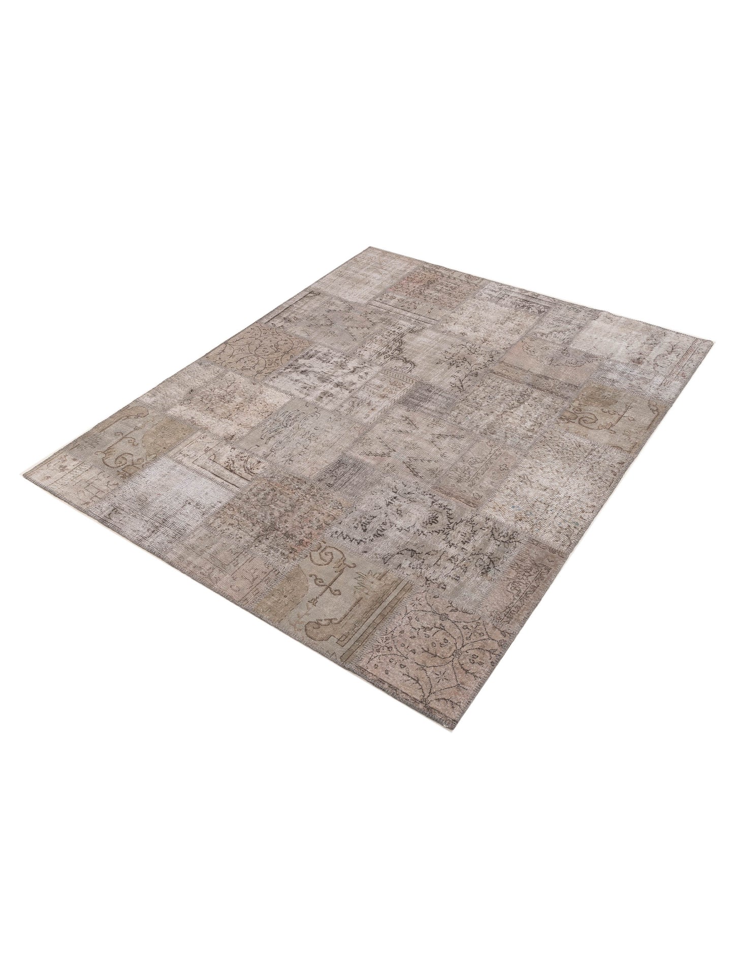 Turkish Vestige Patchwork 129753 Light Gray 8.1x10 Hand Knotted Rug