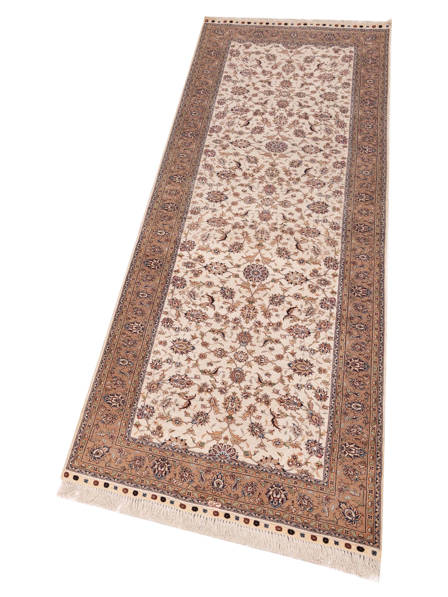 Pure Silk 111676 Ivory Camel 2.7x8.3 Hand Knotted Rug