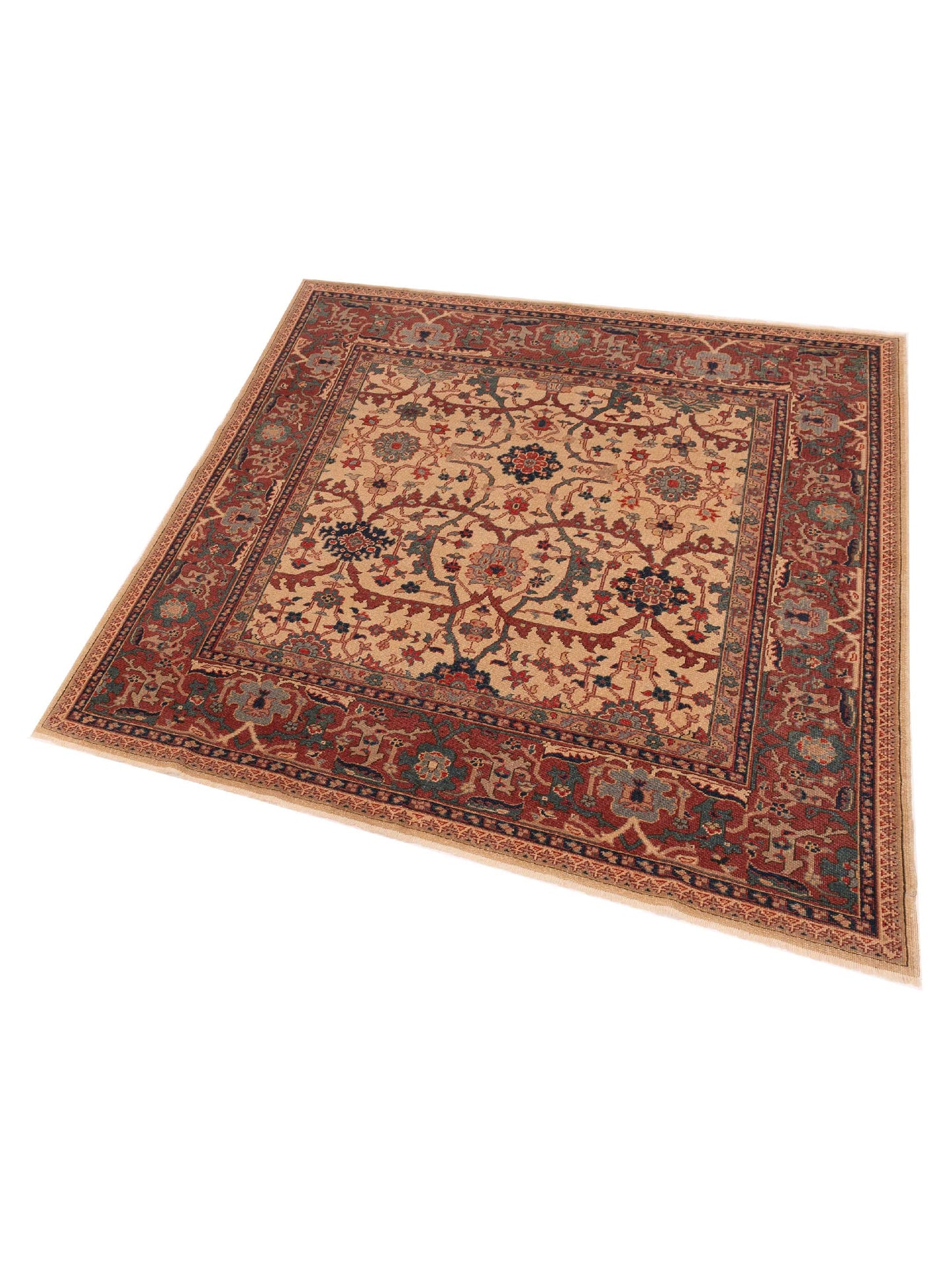 Antique Loom 147365 Ivory Red 6.7x6.7 Hand Knotted Rug