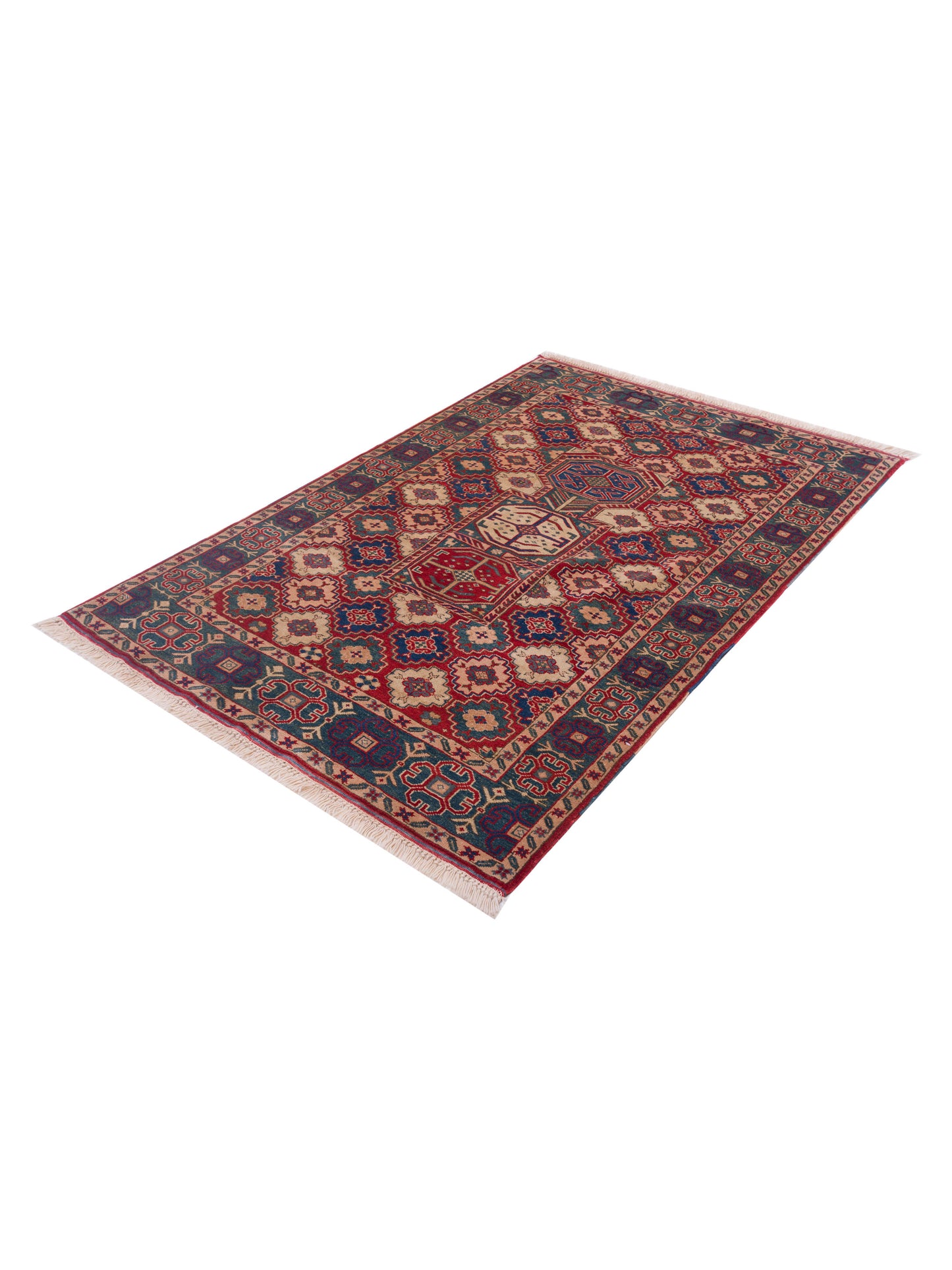 Turkish Shirwan 71392 Red Green 4.2x6.2 Hand Knotted Rug
