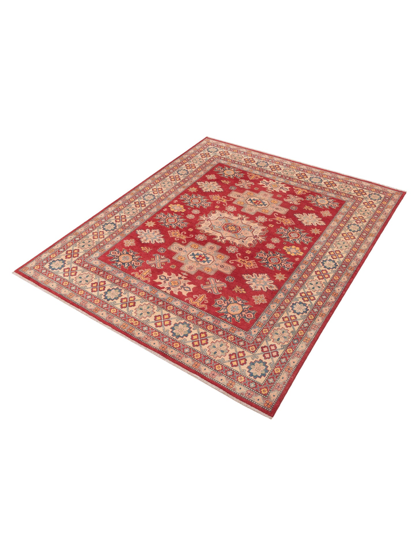 Kazak 151924 Red Ivory 8.1x9.7 Hand Knotted Rug