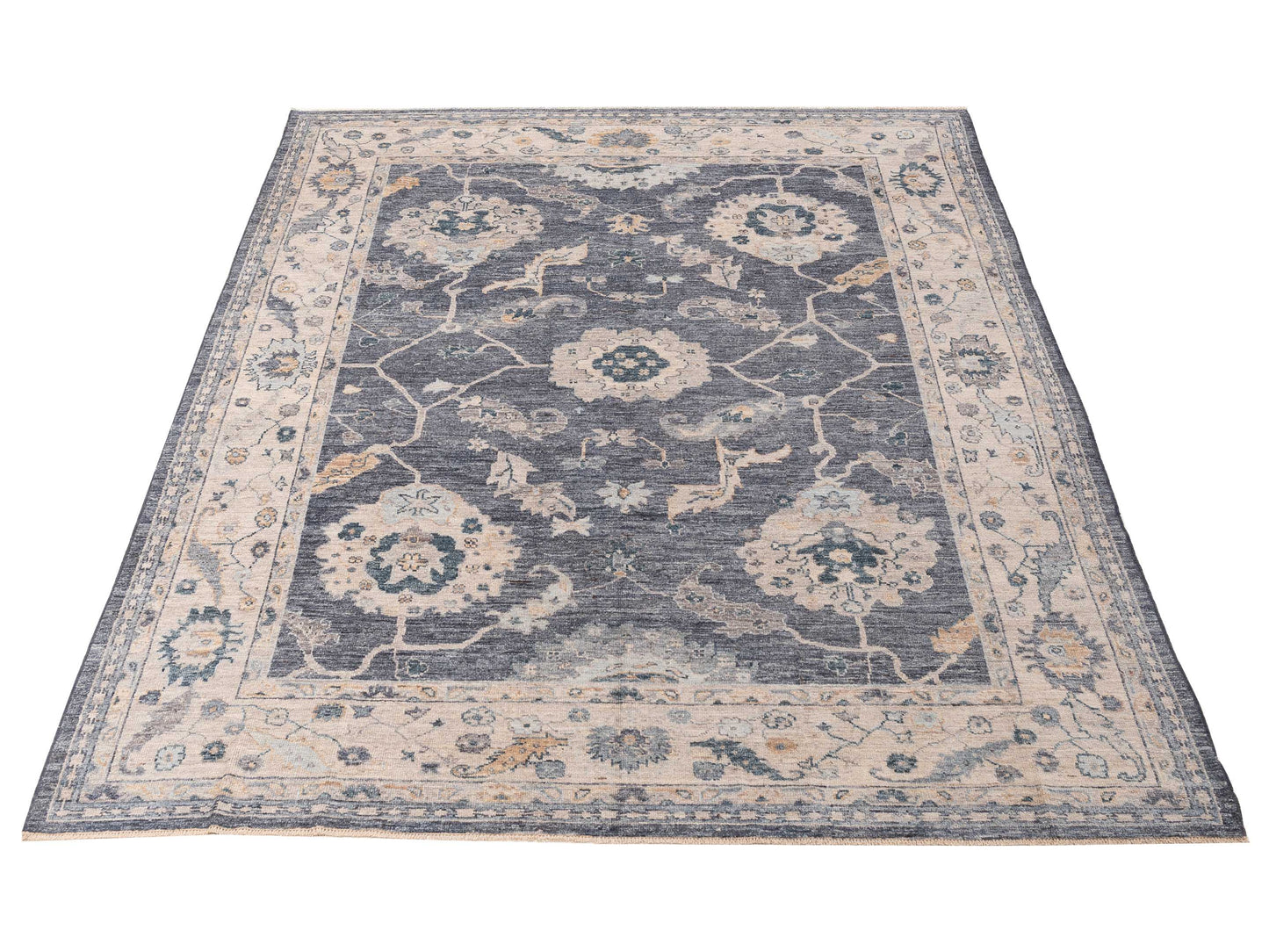 Angora Oushak 154988 Blue Ivory 8.11x11.4 Hand Knotted Rug