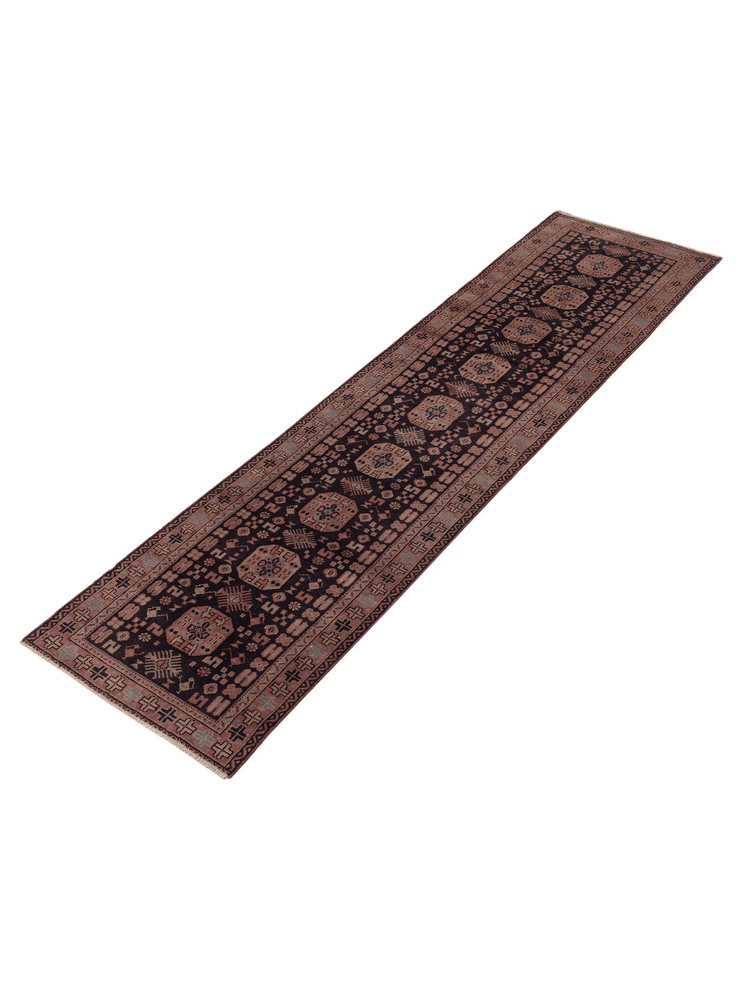Old Anatolian 154348 Charcoal Red 2.8x10.6 Hand Knotted Rug