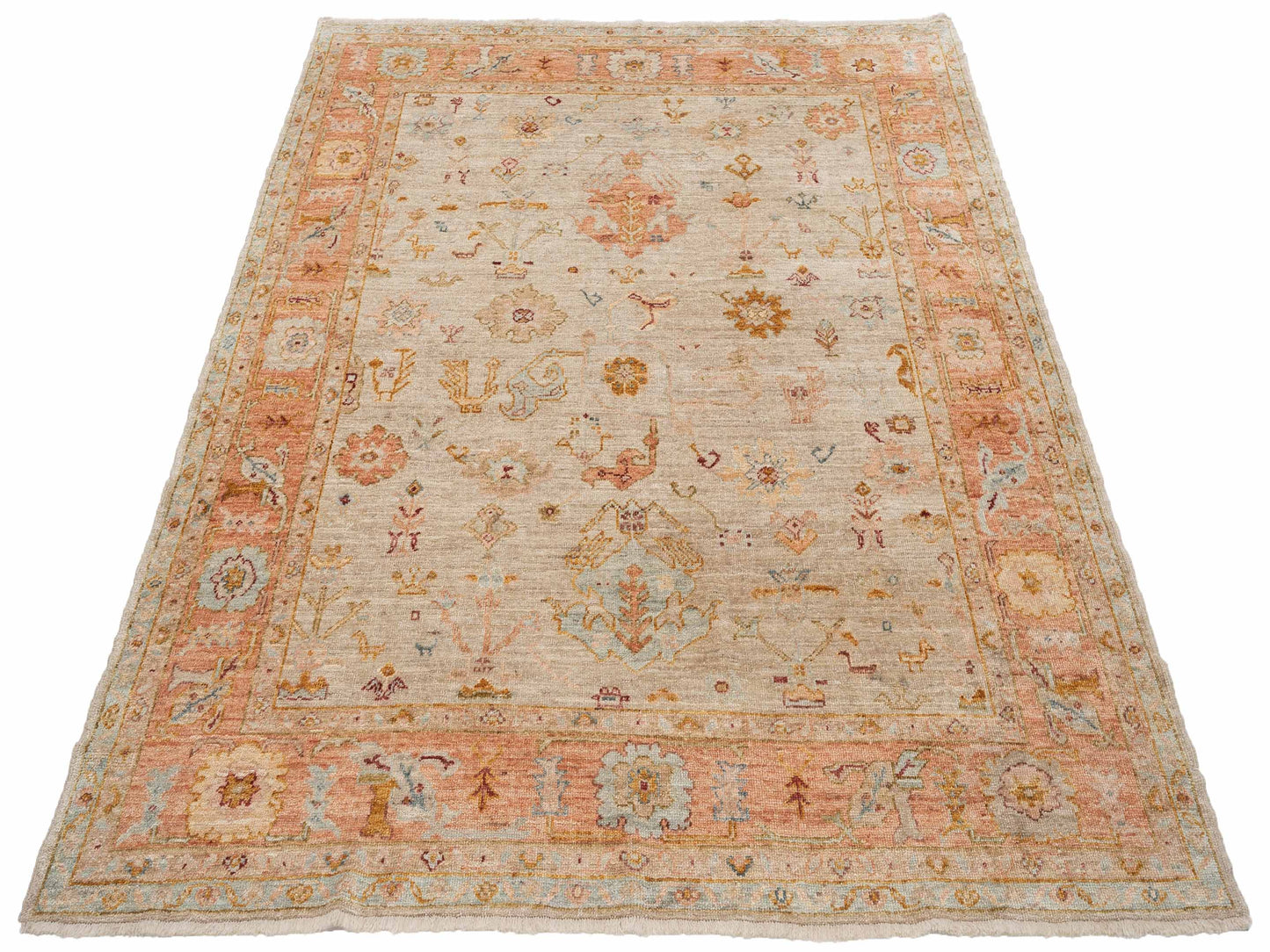 Angora Oushak 147132 Ivory Pink 8x9.8 Hand Knotted Rug