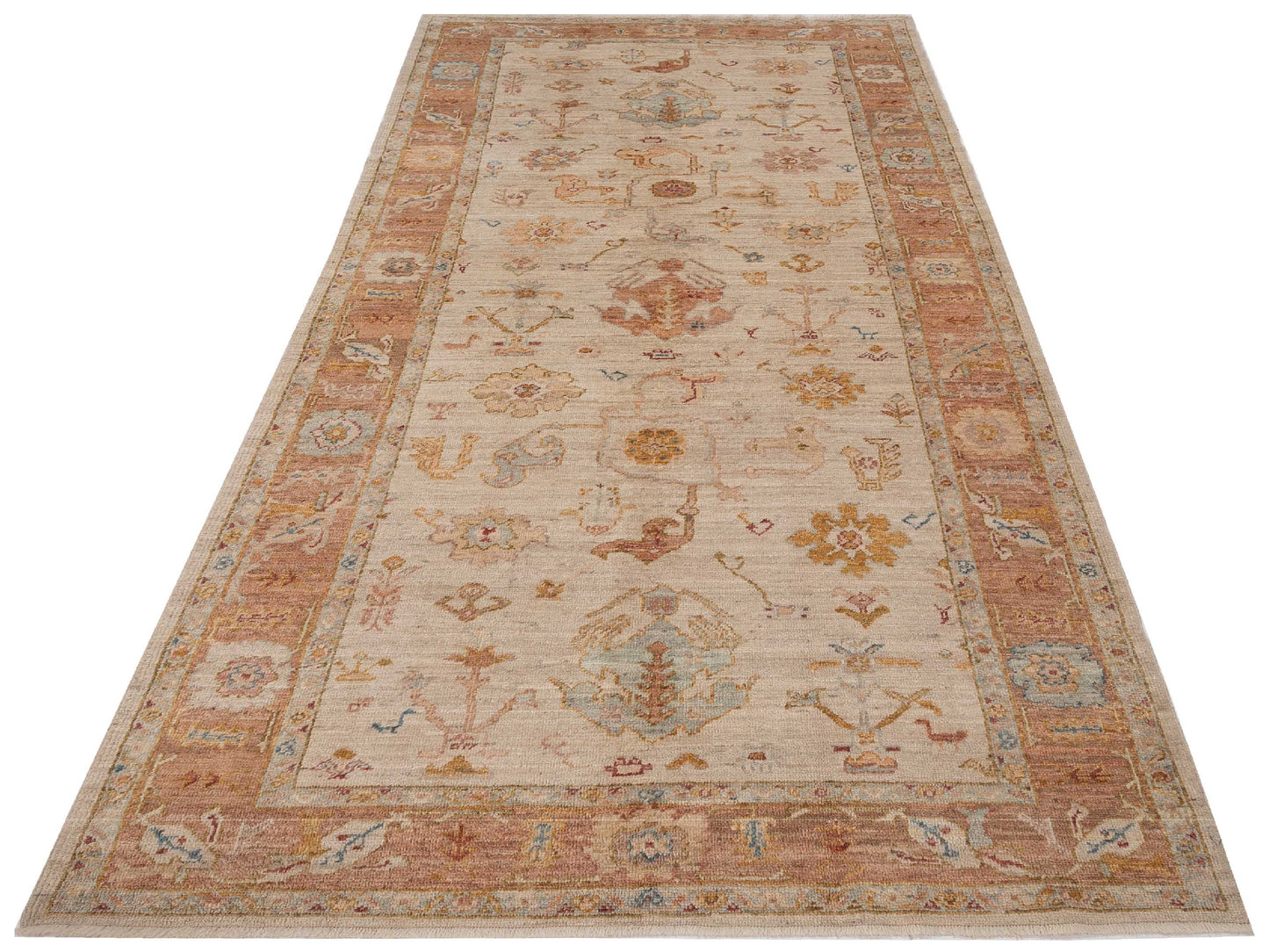 Angora Oushak 128455 Ivory Pink 6x13.10 Hand Knotted Rug