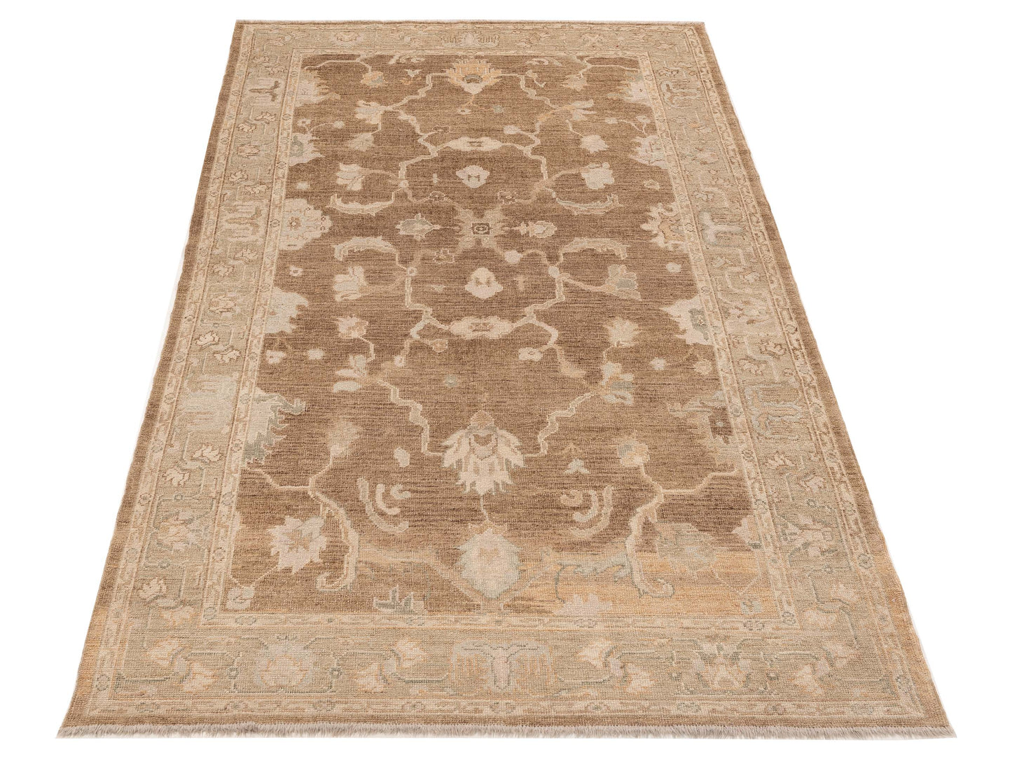 Angora Oushak 153541 Brown Green 6.3x11.4 Hand Knotted Rug