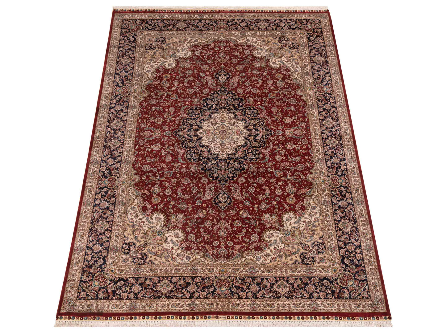 Pure Silk 125298 Red Navy 6.8x9.11 Hand Knotted Rug