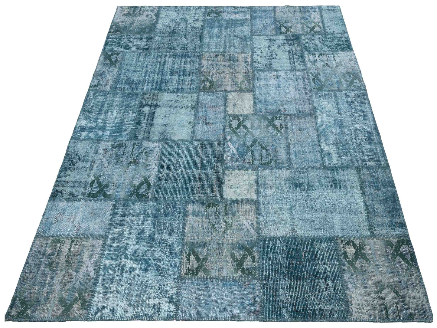 Turkish Vestige Patchwork 142798 Green 8.3x9.10 Hand Knotted Rug