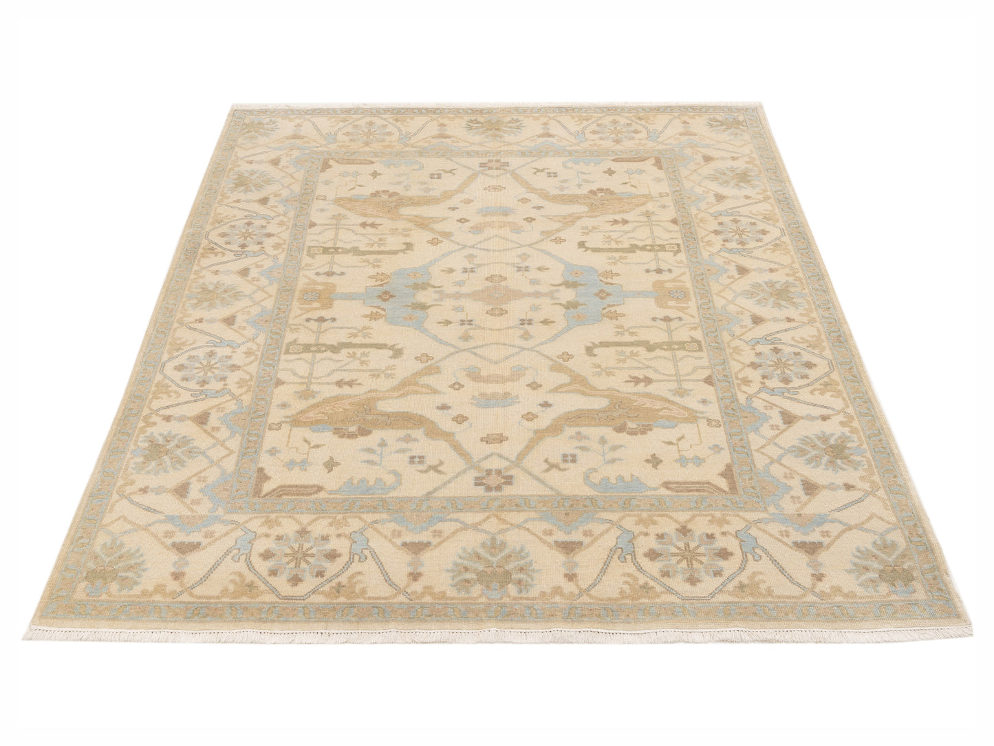 Oushak Shah 119528 Ivory Cream 8x9.10 Hand Knotted Rug