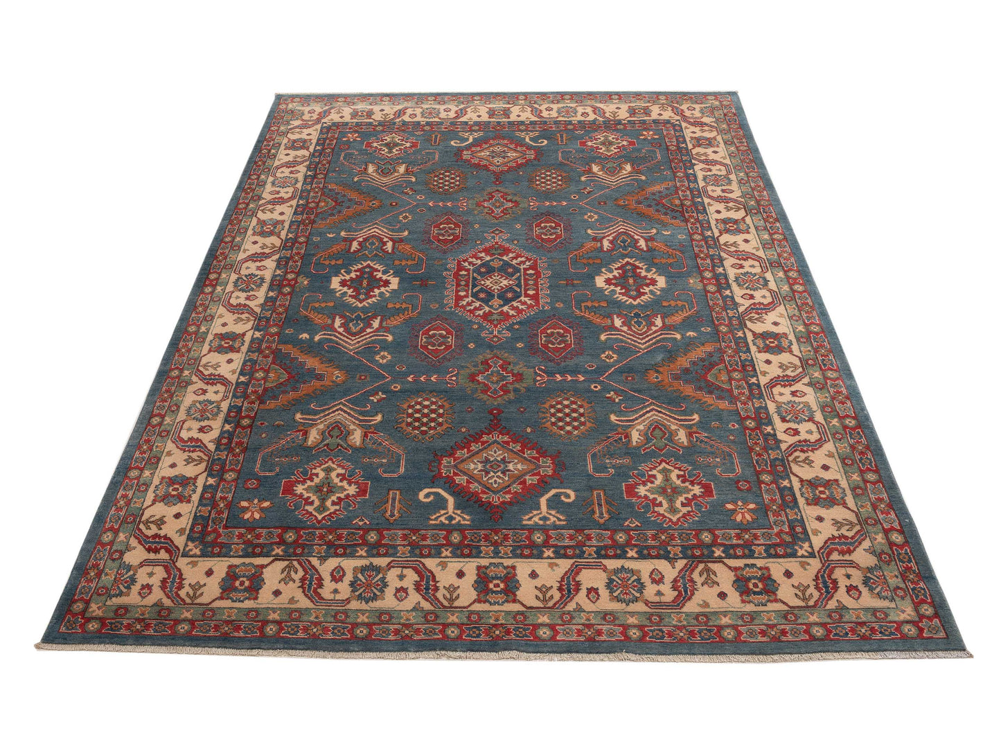 Kazak 151938 Blue Ivory 8.10x12.3 Hand Knotted Rug