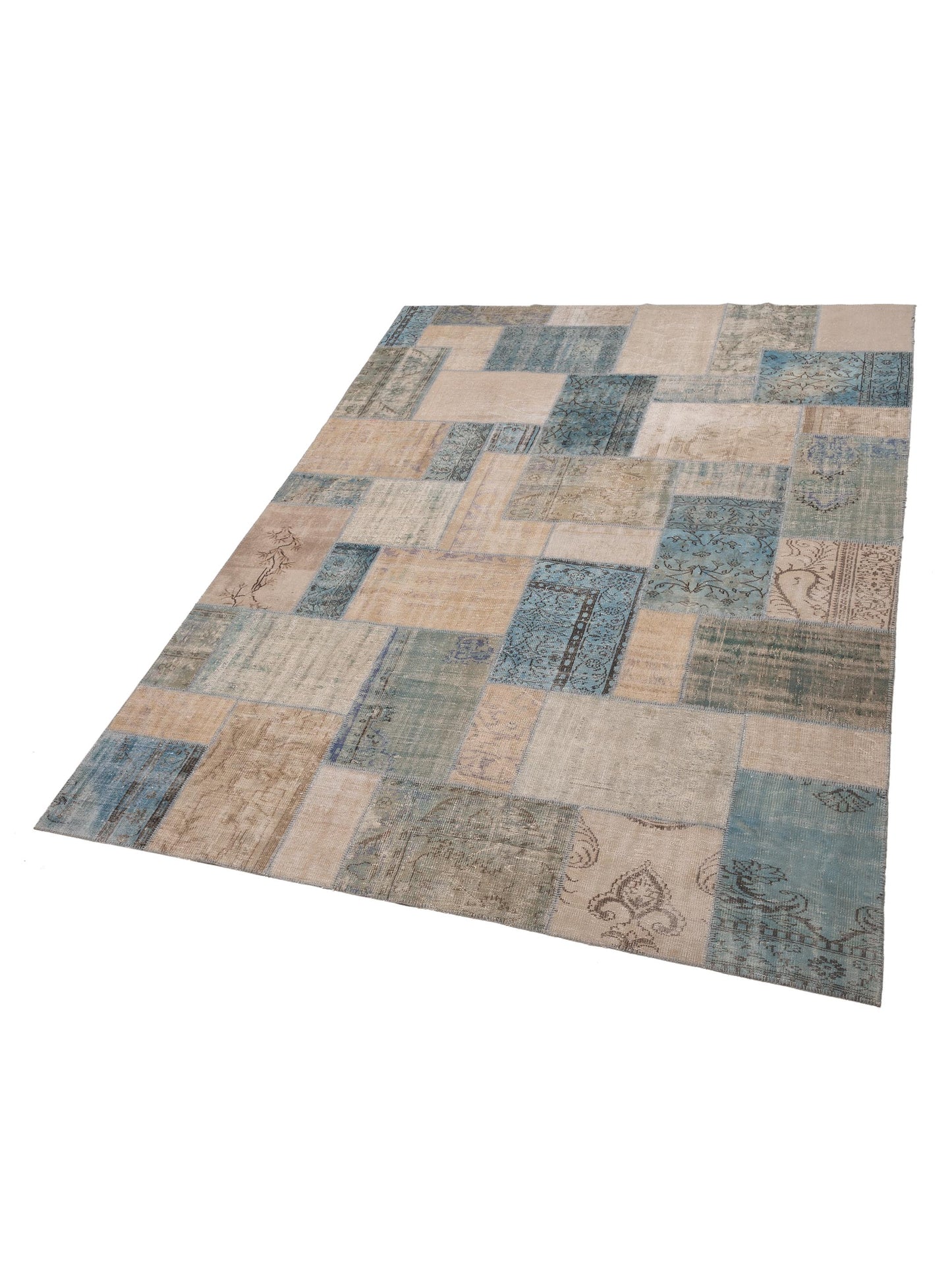 Turkish Vestige Patchwork 111912 Ivory Blue 9.8x13.2 Hand Knotted Rug