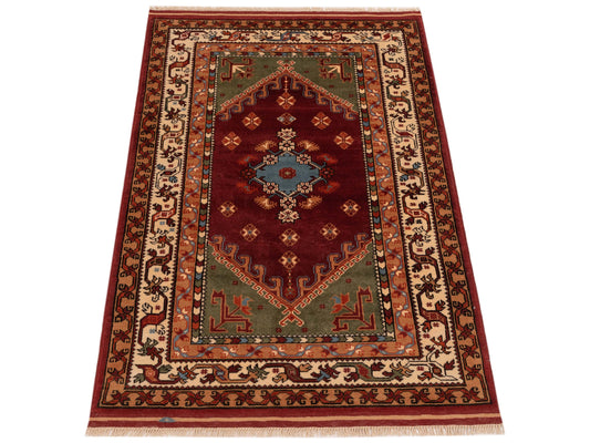 Turkish Shirwan 148353 Red Ivory 3.10x5.10 Hand Knotted Rug