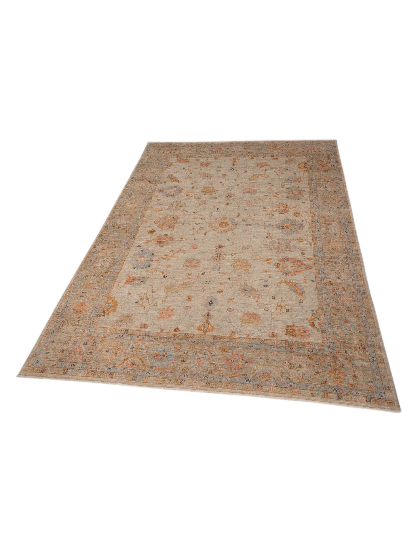 Angora Oushak 149483 Ivory Light Brown 13x16.4 Hand Knotted Rug