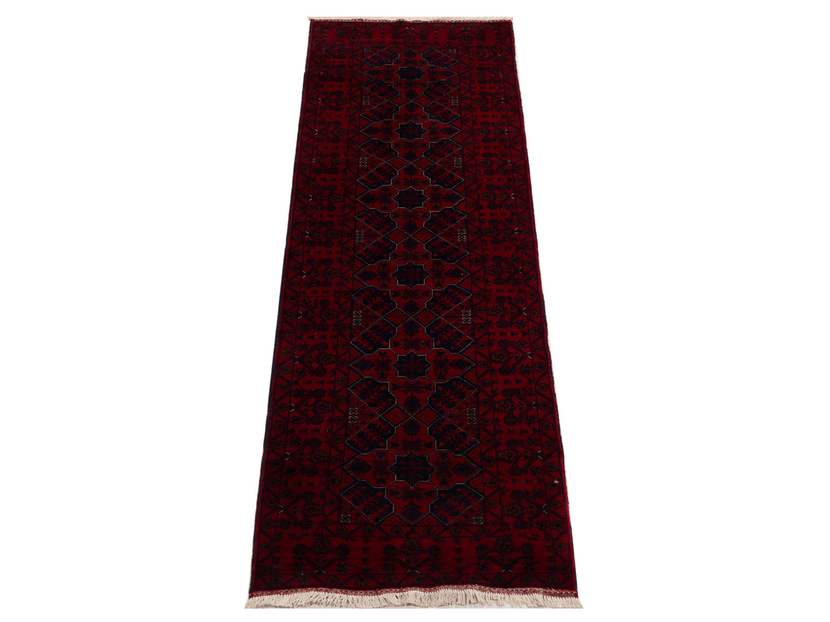 Afghan Belcik 152059 Navy Red 2.5x8.8 Hand Knotted Rug