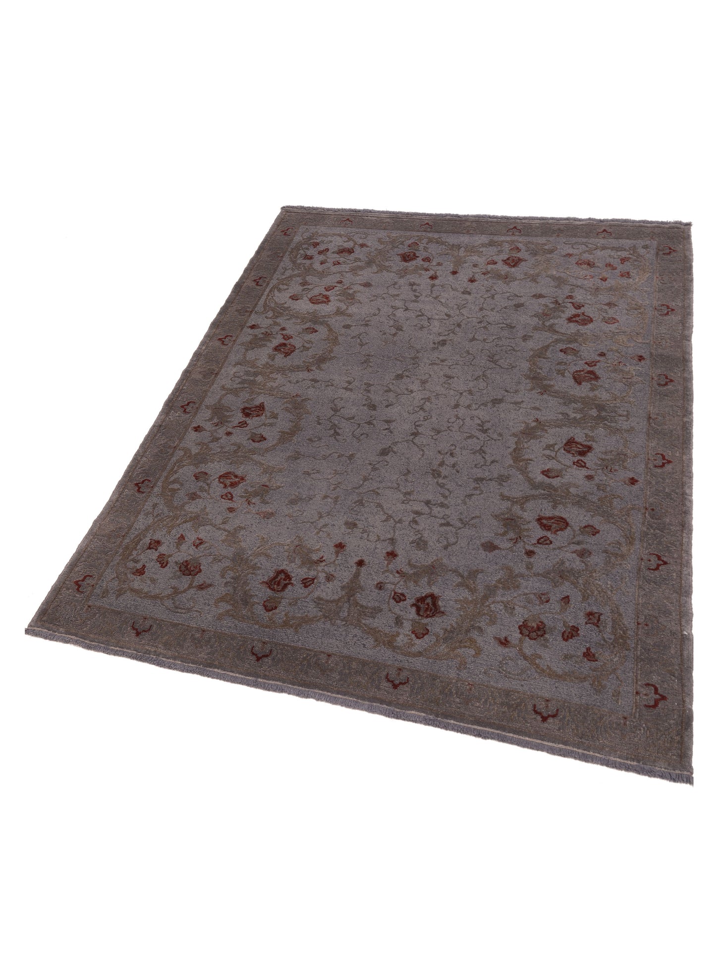 Vintage 147835 Gray Gray 5.8x7.10 Hand Knotted Rug