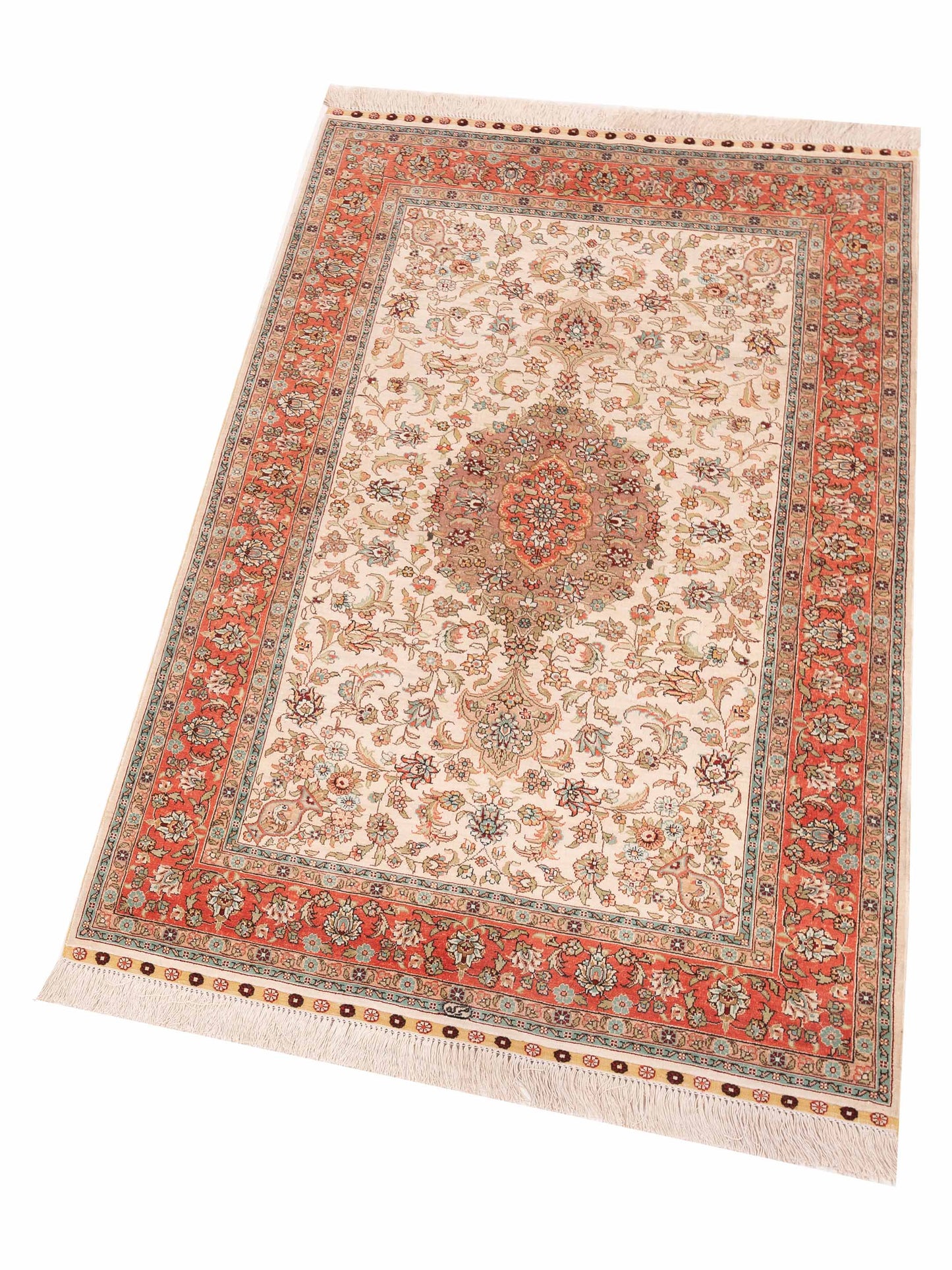 Pure Silk 122451 Ivory Pink 3.1x5 Hand Knotted Rug