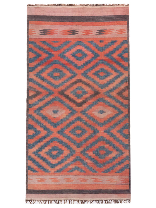 Nomad Old Afghan Dhurrie  Rust Blue Traditional