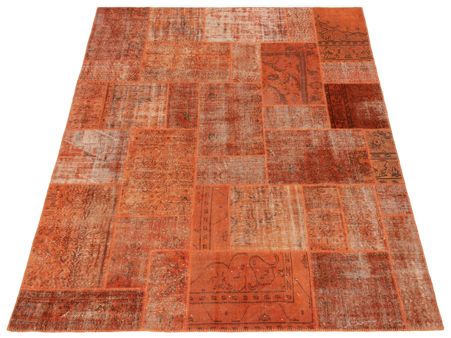 Turkish Vestige Patchwork 111938 Orange 8.2x9.8 Hand Knotted Rug