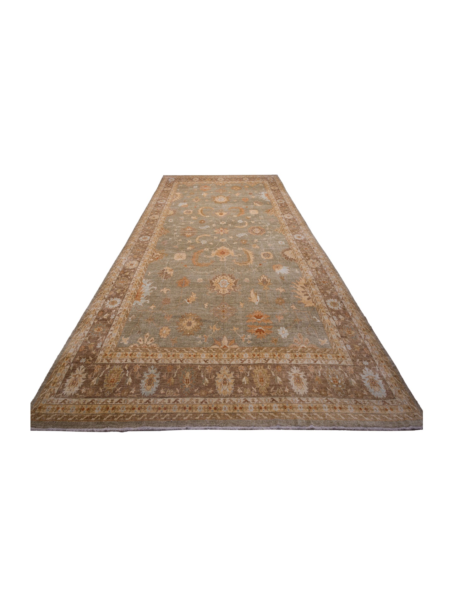 Angora Oushak 126685 Green Brown 14.8x20.8 Hand Knotted Rug