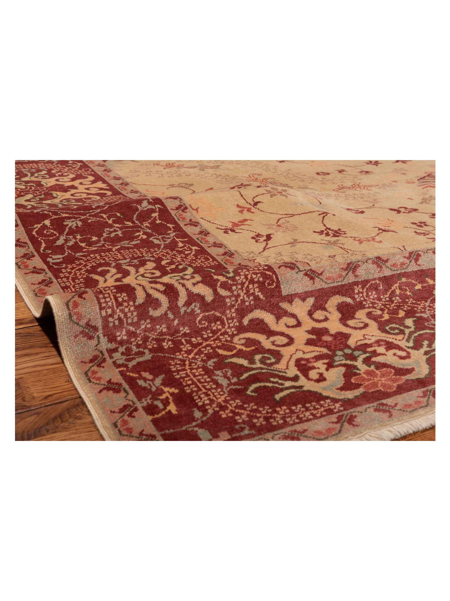 Antique Loom 108015 Cream Burgundy 9.4x12.6 Hand Knotted Rug