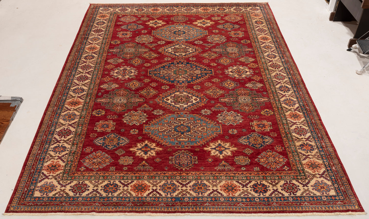 Artisan Kazak 151914 Red Ivory 8.11x11.11 Hand Knotted Rug